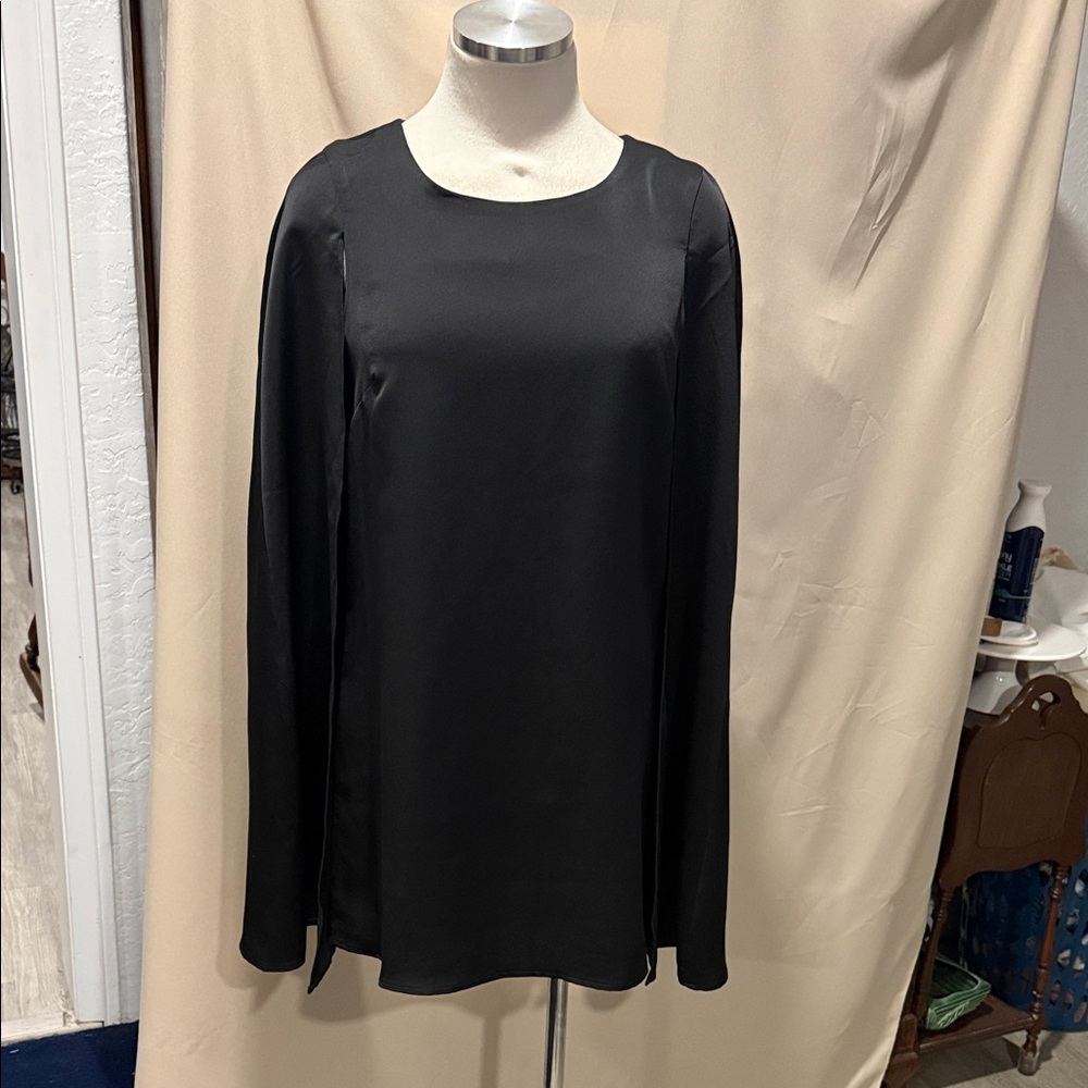Black Long Sleeve Satin mini dress